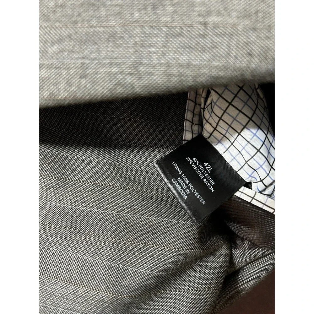Saddlebred Brown Gray Herringbone 3-Piece Suit 42L Single-Breasted Pants 34x32